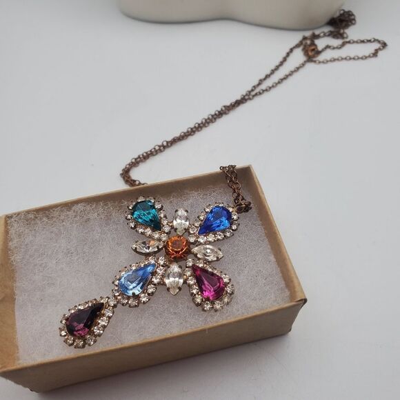 Jewelry - Swarovski crystal gem rainbow art cross necklace